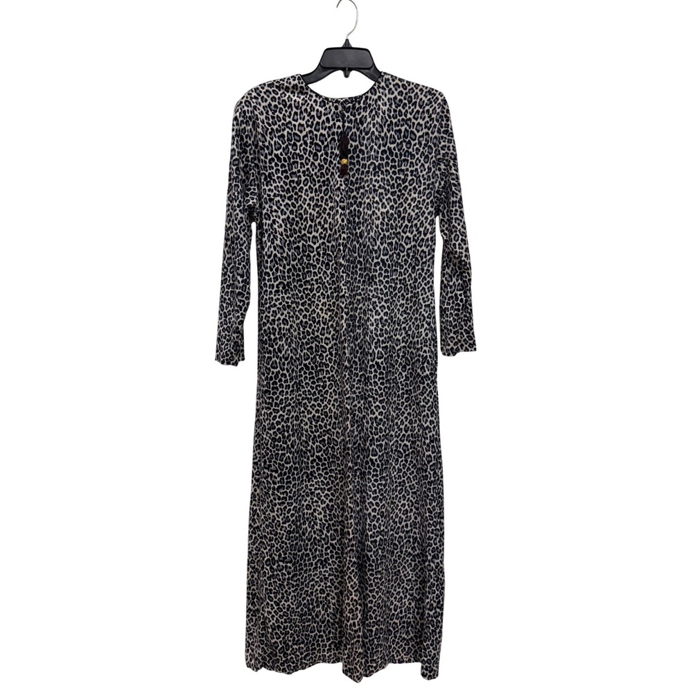 Ruth Norman New York Leopard Print Maxi Dress Long Sleeve Tassel Accent Small
